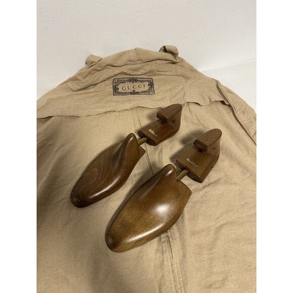 Gucci Wooden Shoe Trees Mens Size 45.5 Brown Brass Hardware Italy Vintage Luxury - Picture 1 of 10